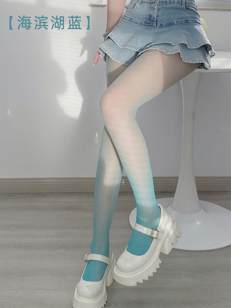 【中国直邮】浪莎 新品 任意剪渐变色丝袜 蓝色-美腿袜
