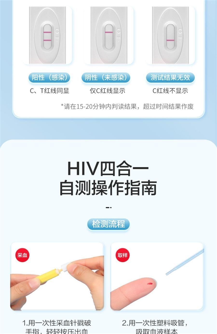 【中国直邮】 可孚 艾滋病检测试纸hiv检测纸四合一高精准自检双检 1人份/盒