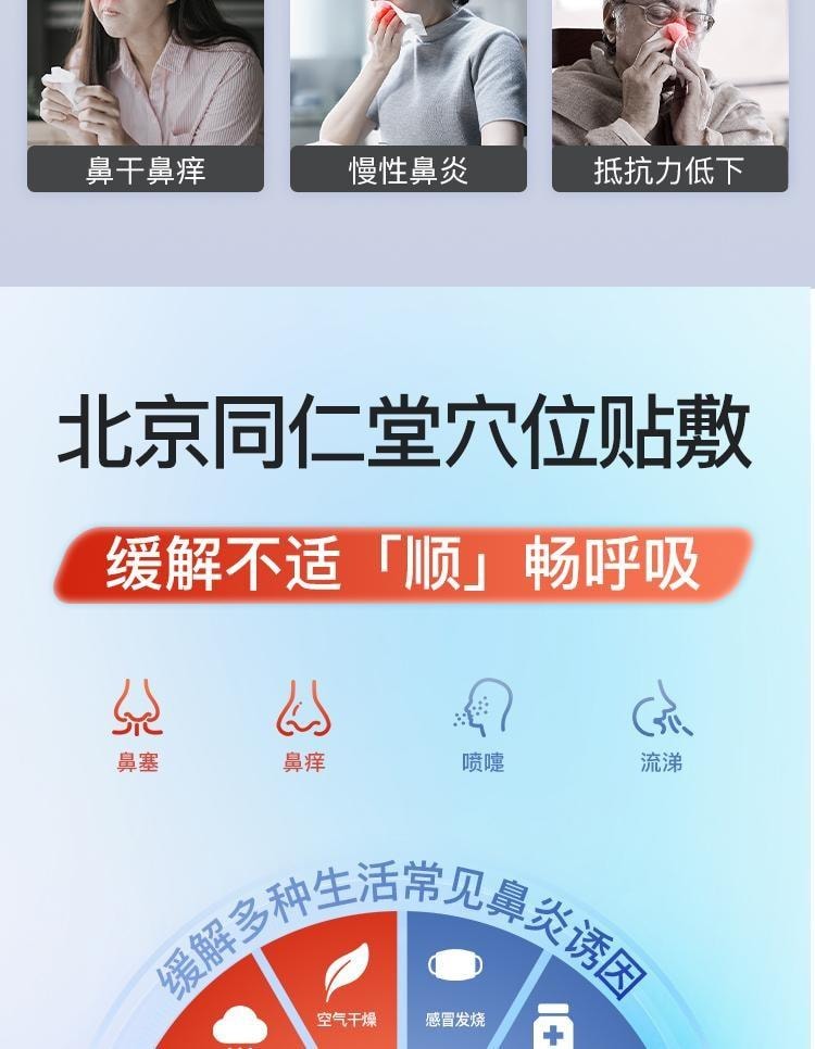 【中國直郵】 北京同仁堂 鼻炎貼 兒童成人感冒鼻塞通鼻神器過敏性鼻炎通氣鼻貼 10貼/盒(鼻炎專用)