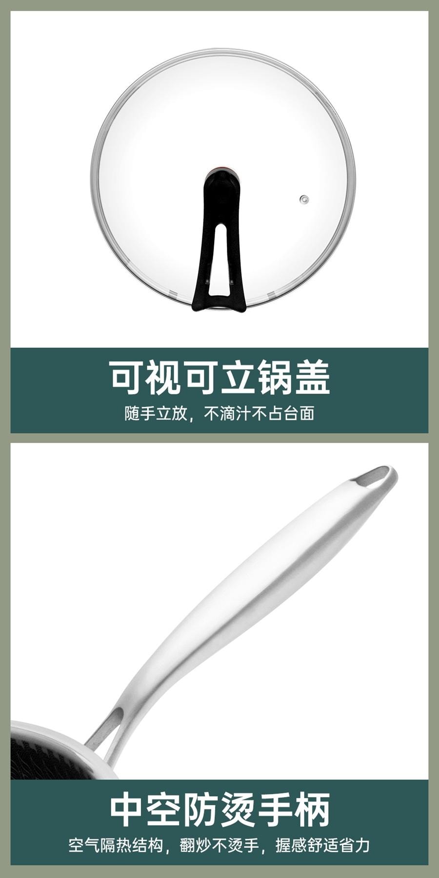 【好锅不娇气 ⭐同等品质价更低】王源吉子品牌 吉盛 32cm不锈钢蜂窝炒锅 物理不粘 316不锈钢 蜂窝纹理 可立盖 电磁炉炒锅