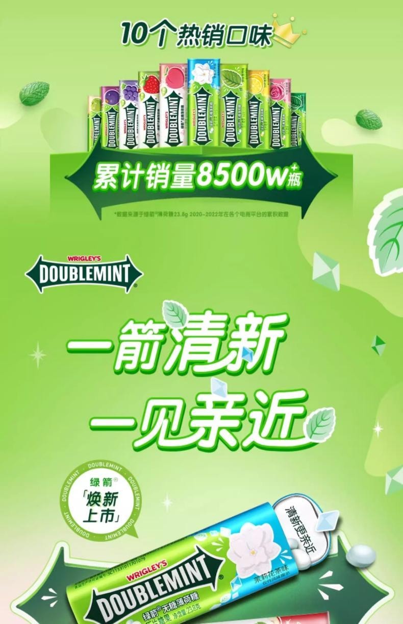 【中国直邮】 绿箭 无糖薄荷糖原味薄荷 口气清新糖果接吻糖零食23.8g