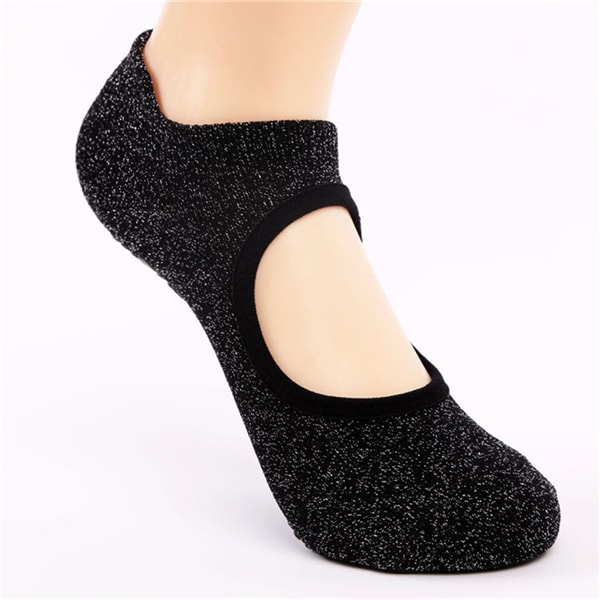 Black Anti-skid Yoga Socks Elastic Comfortable Dance Socks with Non-slip Rubber Soles Hollow-out 1 Pair