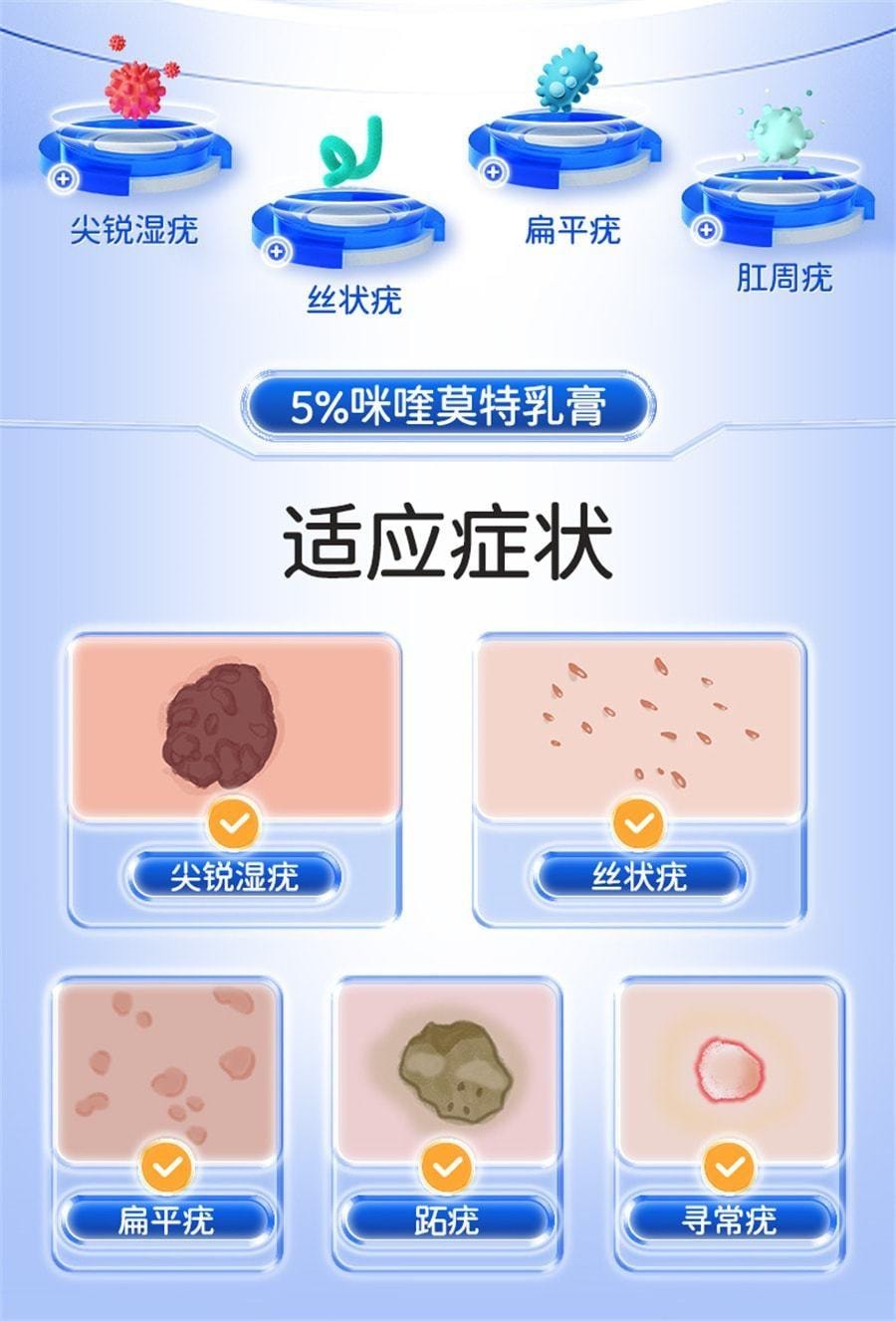 【中國直郵】 明欣利迪 咪喹莫特乳膏 用於尖銳濕疣扁平疣絲狀疣蹠疣hpv去疣尋疣藥膏 3g/支(推薦拍3盒)