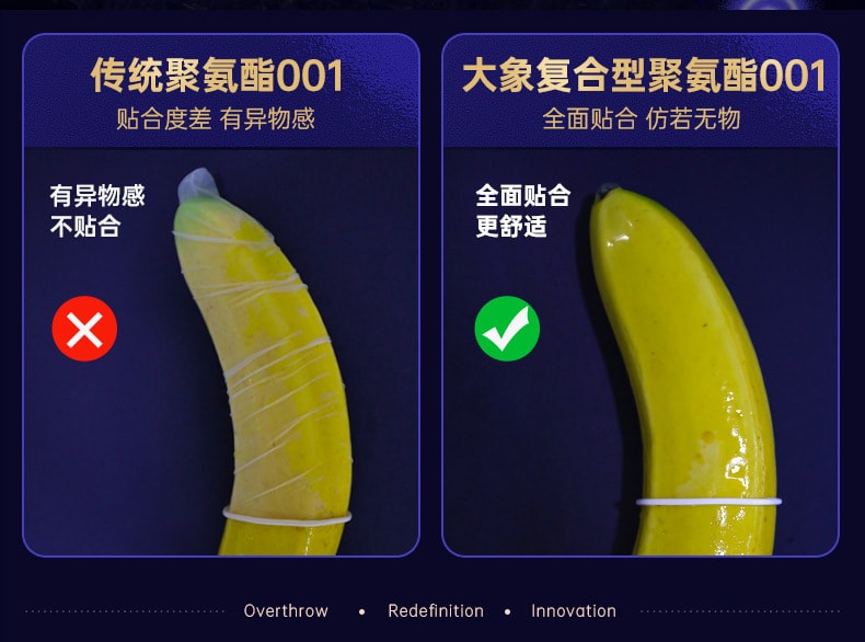 【中国直邮】大象 自由安全套系列001款 复合型聚氨酯超薄 3只装