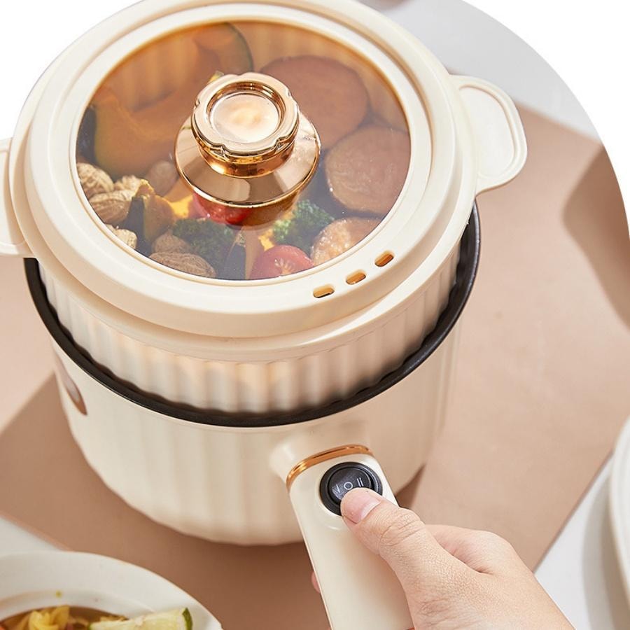 多蒙 学生宿舍电煮锅一人食泡面锅小煮锅(香茶绿锅+蒸笼) 1 把