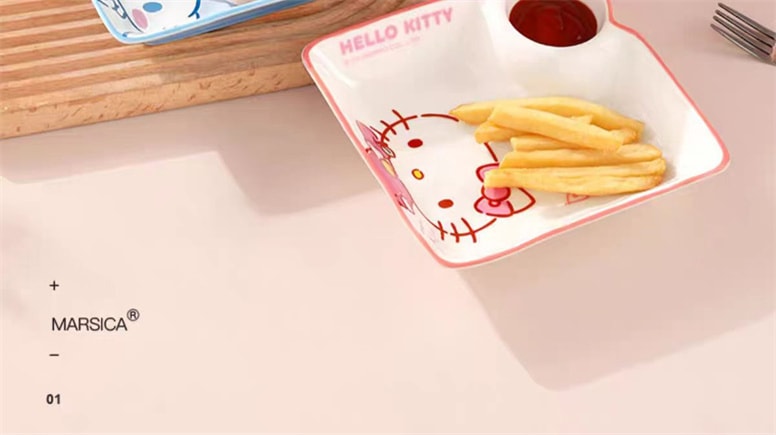 【中国直邮】Marsica  三丽鸥饺子盘 儿童早餐盘 分格陶瓷碟子 -凯蒂猫 Hello Kitty 1件 丨*预计到达时间3-4周