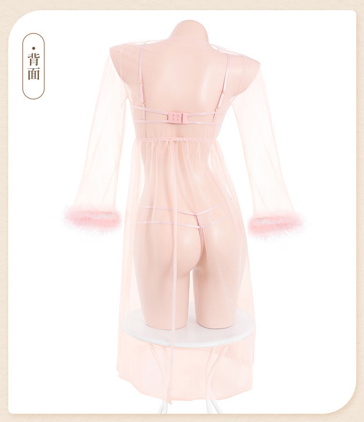 【中國直郵】霏慕 情趣內衣 毛絨飾胸三點式透身睡袍 粉紅色均碼
