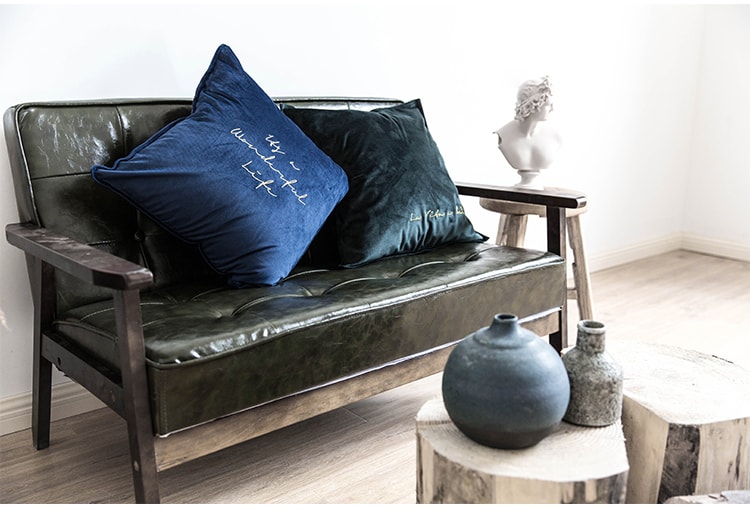 述物ins北欧风丝绒抱枕客厅卧室正方形沙发靠垫床头腰靠枕套-蓝色