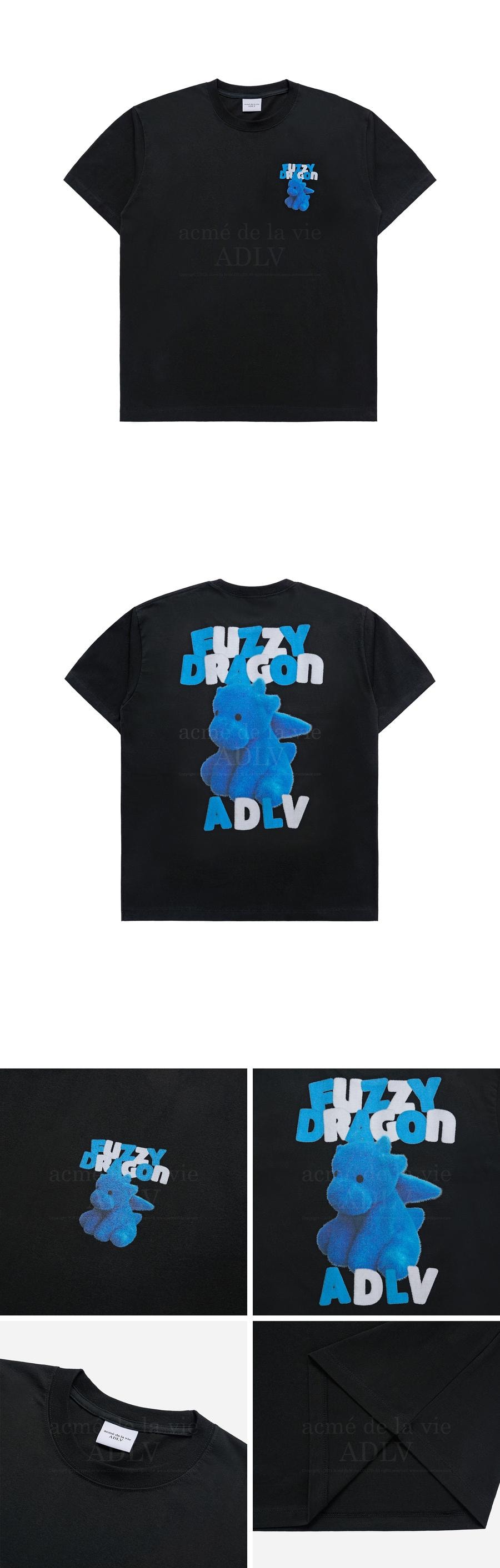 【韓國直郵】 韓國 acmé de la vie ADLV 毛絨字體龍短袖T卹 黑色 1