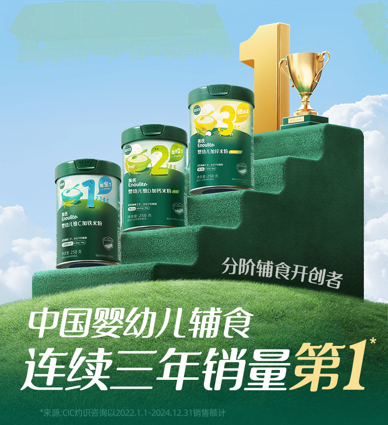【中國直郵】 英氏 鱈魚胡蘿蔔加鋅米粉 嬰兒輔食寶寶營養高鐵米粉米糊 罐裝258g/罐