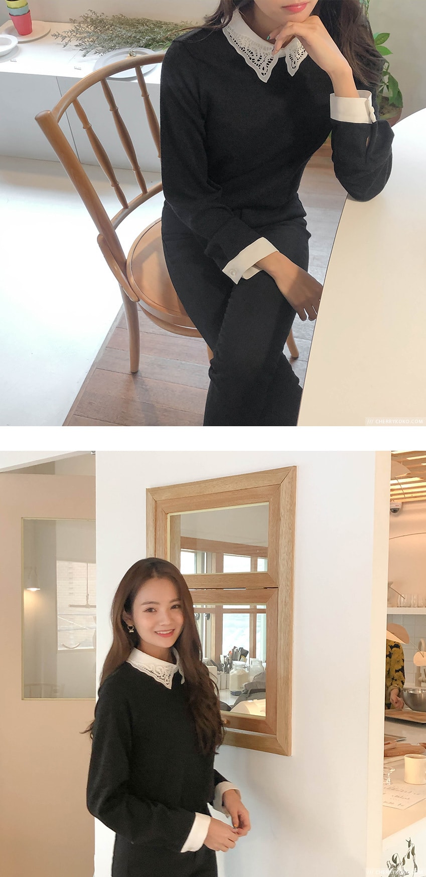 【韩国直邮】CHERRYKOKO 韩国休闲款减龄拼接衬衫 黑色 FREE