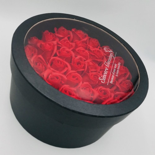 HYACINTH创意开窗永生花圆形花盒 红色香皂花表白礼物 送女友