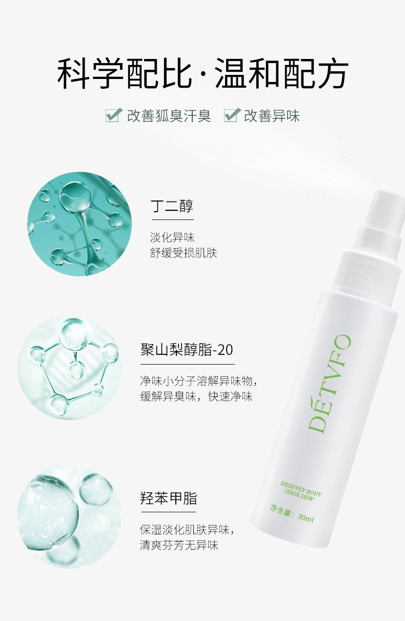 【中國直郵】德德維芙 腋狐臭淨腋下噴霧根持久香體露 30ml/瓶