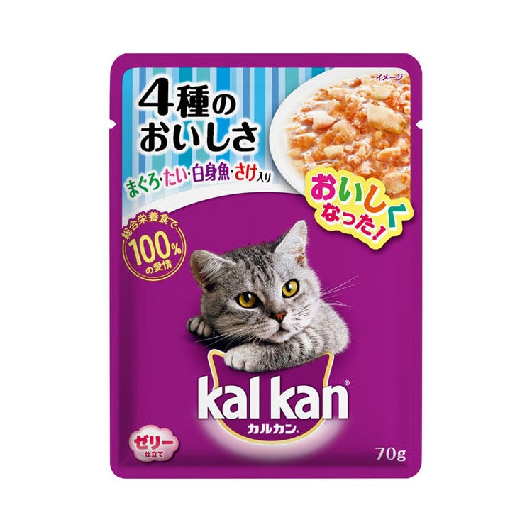 【日本直郵】 Kal Kan卡康 貓零食綜合營養 鮪魚+鯛魚+白身魚+鮭魚 60g