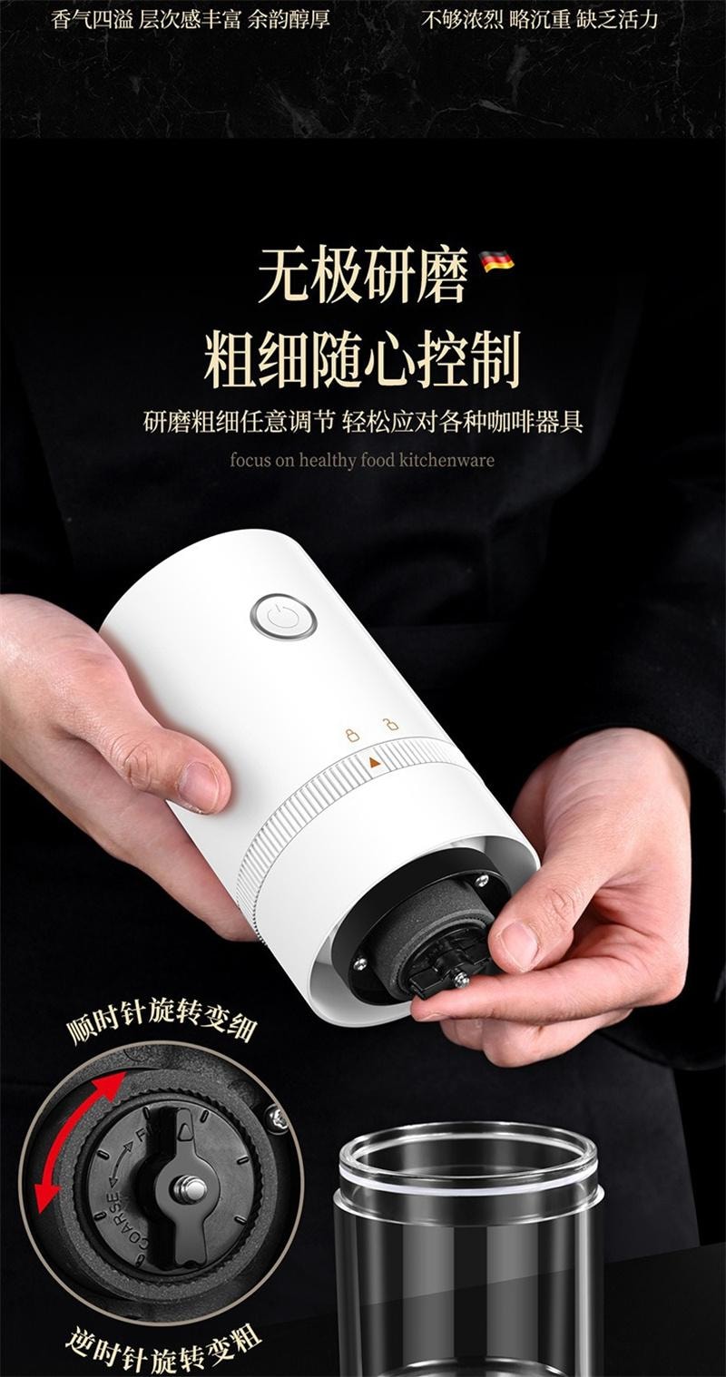 【中国直邮】  德铂仕 电动研磨器家用胡椒研磨器磨豆器便携无线咖啡豆研磨器 白色 1个装