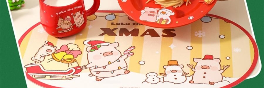 川島屋 LULU豬聖誕餐墊 隔熱墊餐桌防燙耐高溫碗盤墊西餐墊 水晶球款 27cm