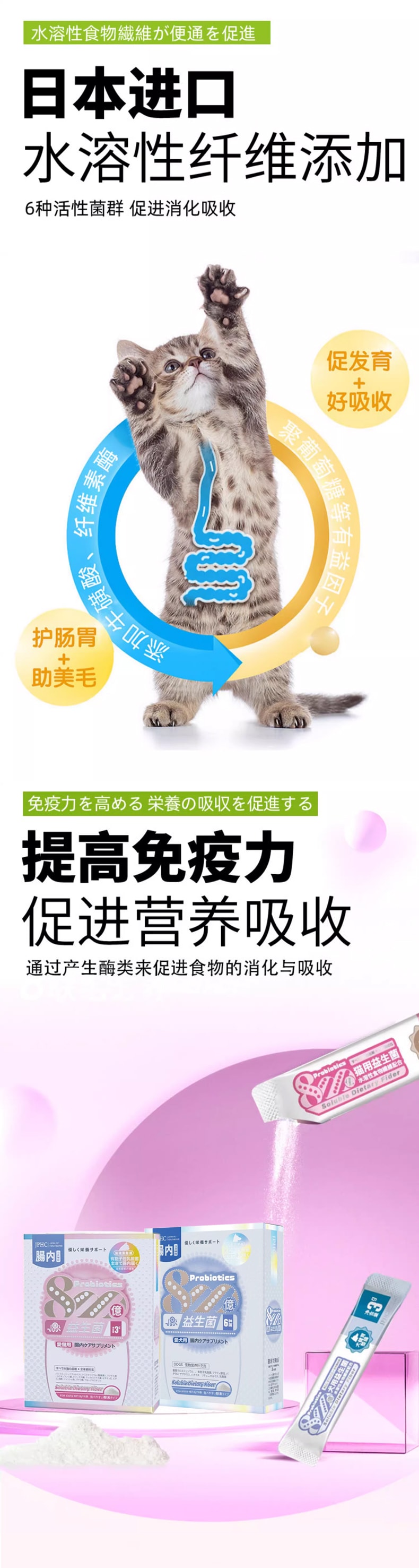 【日本JPHC】宠物益生菌配方升级猫咪呵护肠胃 软便调理肠胃呕吐腹泻成幼猫通用 10条x3g/盒