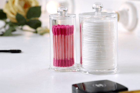 Makeup Organizer Cotton Pads Holder Swab Jar Divider with 2 Sections