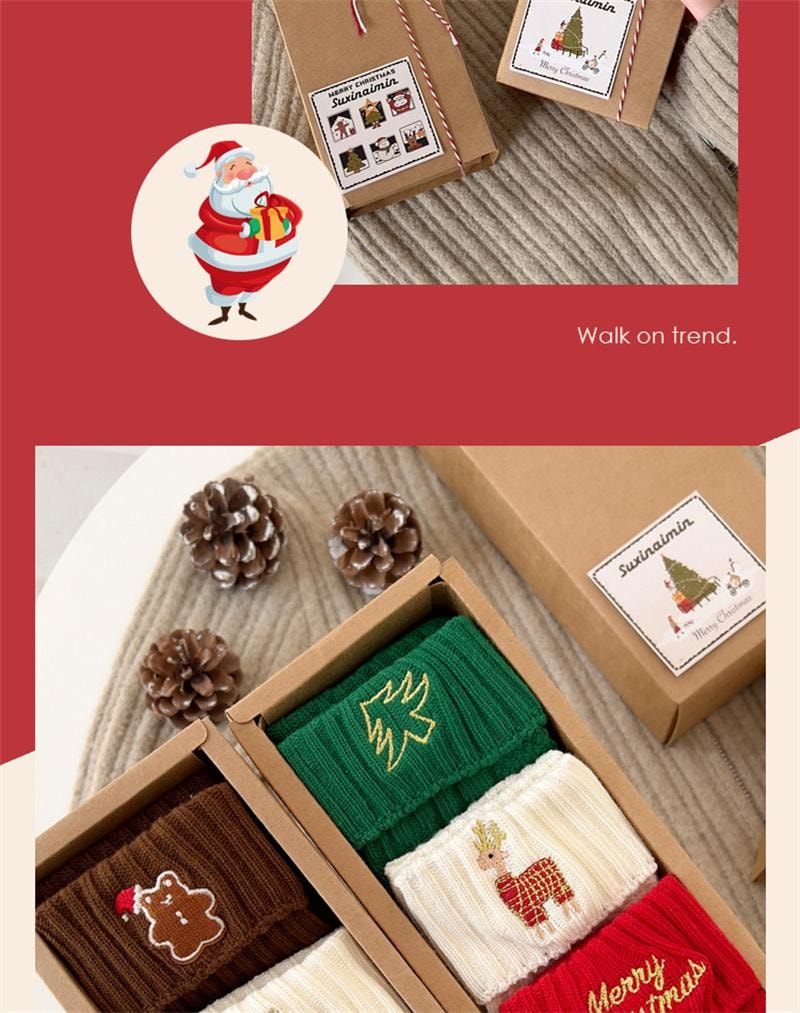 【中國直郵】 爪哇島 聖誕襪子女秋冬可愛中筒襪大紅新年棉襪日係可愛刺繡卡通ins潮襪 6雙