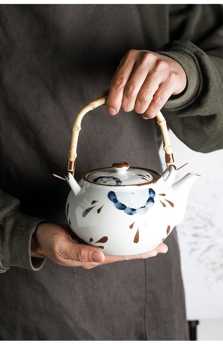 美國BECWARE 中式提樑把手壺茶具套裝 中式傳統水壺 白色 1套入