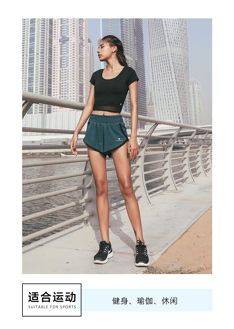中国直邮 暴走的萝莉 速干休闲拼接运动短袖  跑步健身瑜伽T恤/黑色#/XS