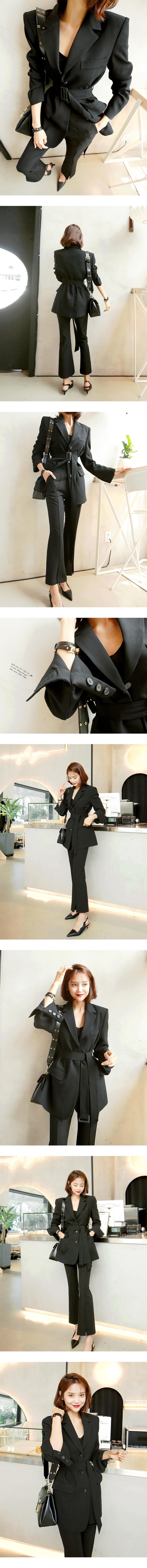 [韩国直邮] WINGS 韩国收腰系带西装外套女 #黑色 L(40)
