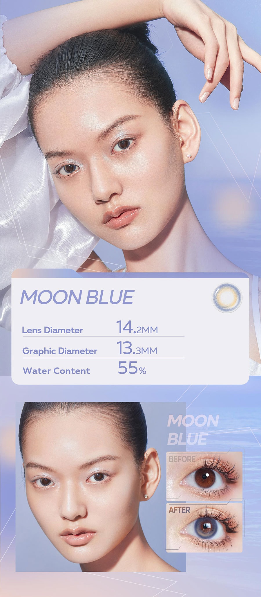 CoFANCY Highlight Moment Collection Daily Colored Contacts (10pcs/box)#Moon Blue, -6.50(650)