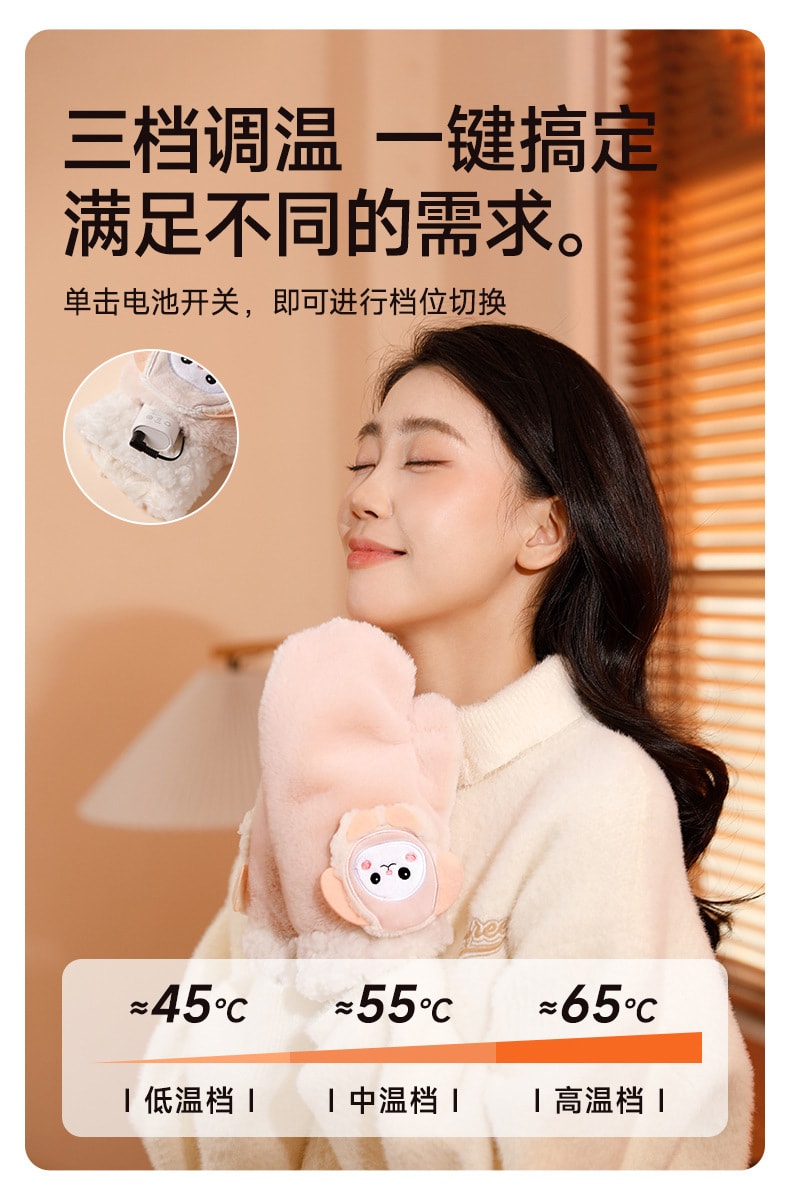 【中国直邮】 亲太太 发热手套usb充电式冬季新款女士骑行智能卡通暖手宝保暖神器  喜羊蓝白(办公半指款)