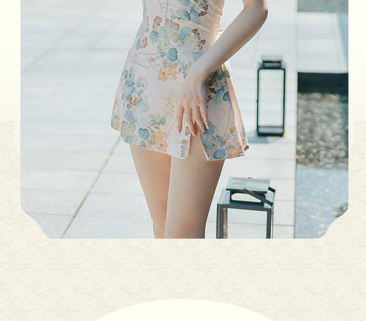 【中国直邮】 亦美珊 显瘦国风纯欲风新中式泳衣 荷花粉色L码