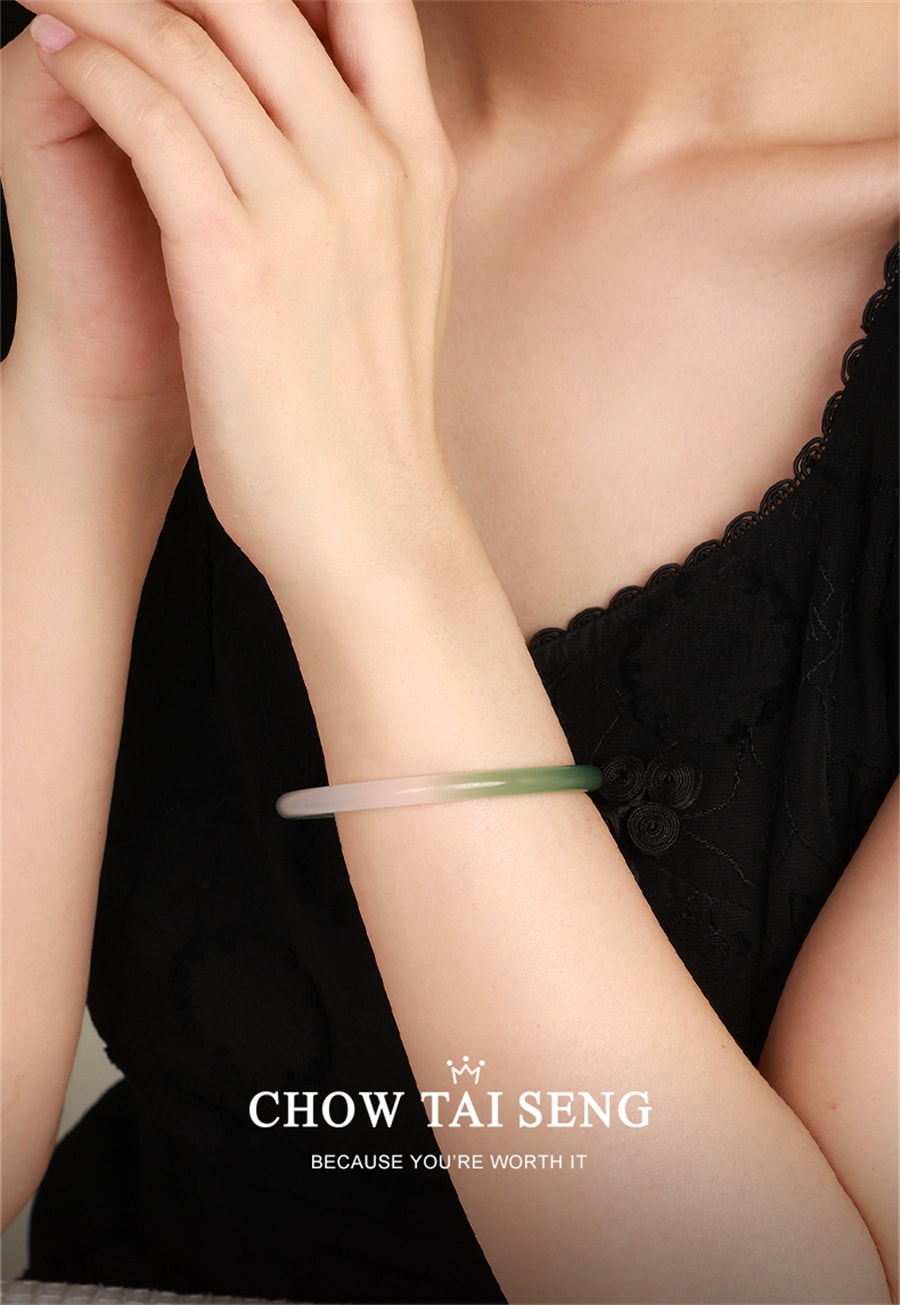 【中国直邮】 周大生 半山半水叮当镯国风细条玉髓玛瑙手镯子送女友生日礼物  56圈口