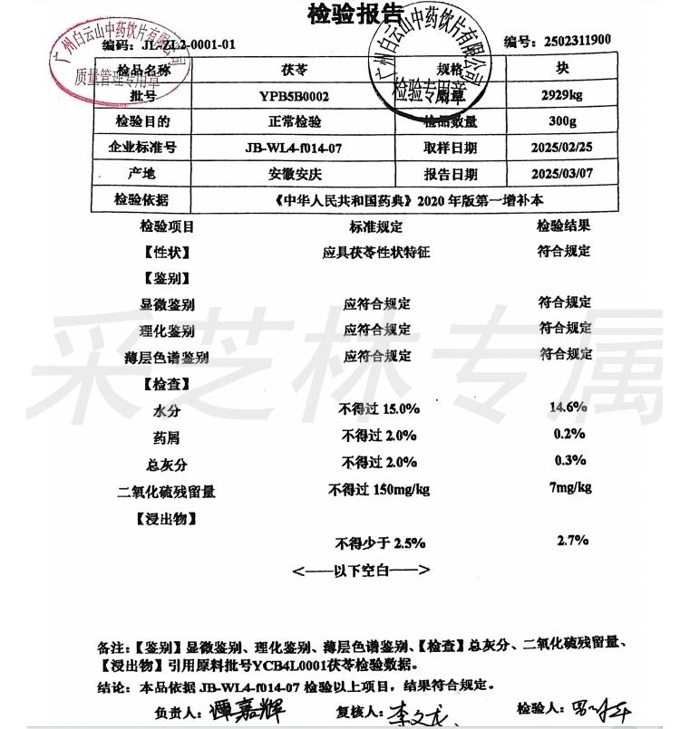採芝林茯苓 祛濕 用於脾虛食少 心神不安驚悸失眠 供廣東省中醫 單克價便宜 養生茶 250g