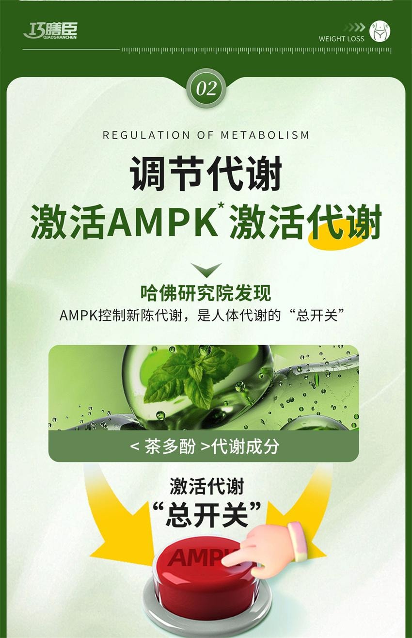 【中国直邮】巧膳臣 茶多酚荷叶胶囊 大肚腩神器暴饮暴食懒人掉秤阻脂 0.4g*36粒/盒【推荐拍5盒】