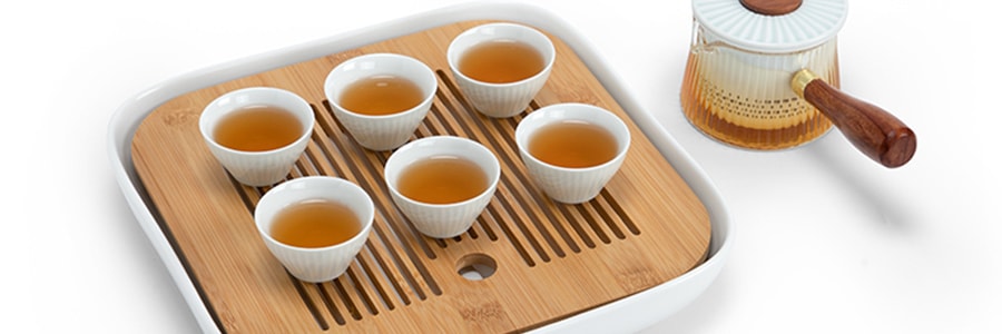 南山先生 東籬茶壺茶具組 六杯+ 茶葉罐+茶壺+27cm小雅茶盤 茶白色