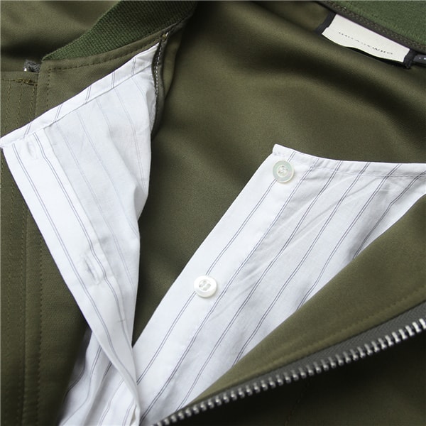 Army Green Fake Two-piece Jacket Baseball Coat XS