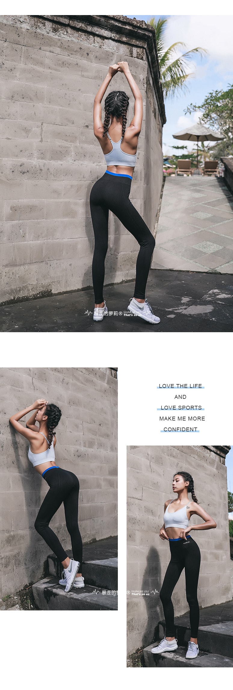 暴走的萝莉 紧身弹力瑜伽裤女春季 速干运动健身服打底九分裤外穿/纯黑魅紫边#/S/M