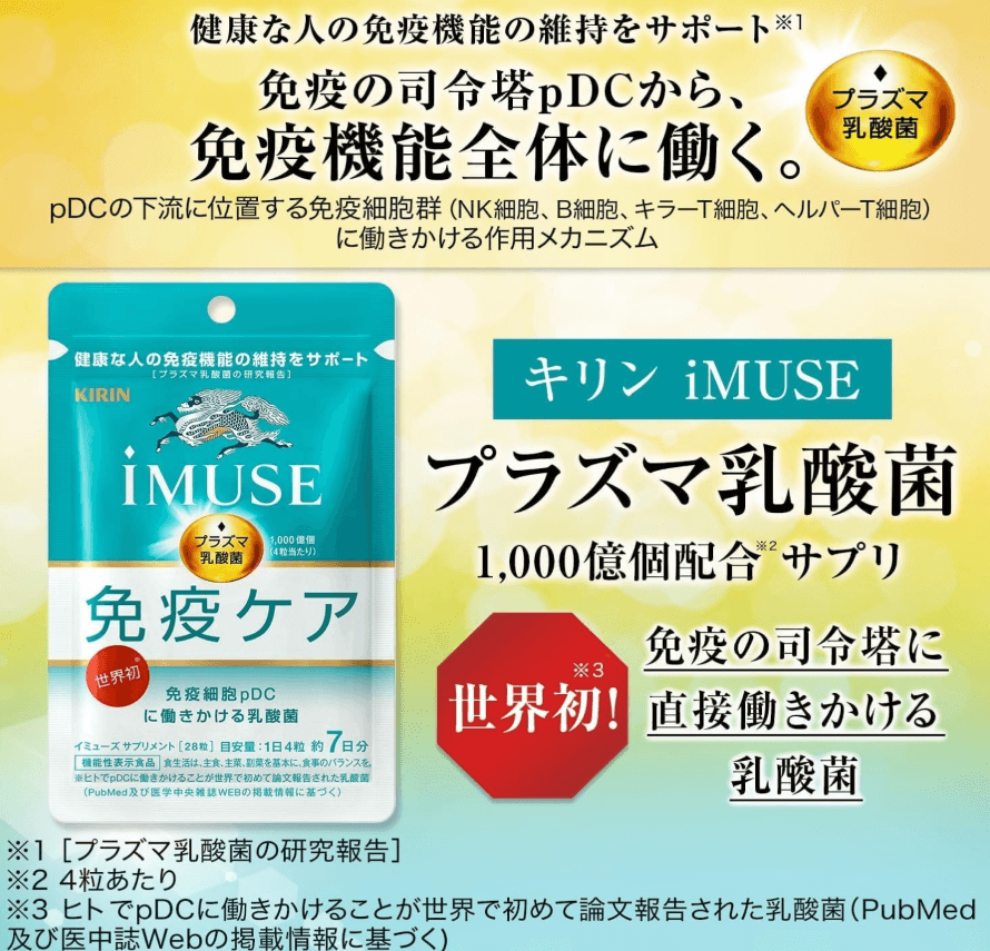 【日本直郵】麒麟iMUSE等離子免疫乳酸菌益生菌 人體免疫機能支持 120粒30日量