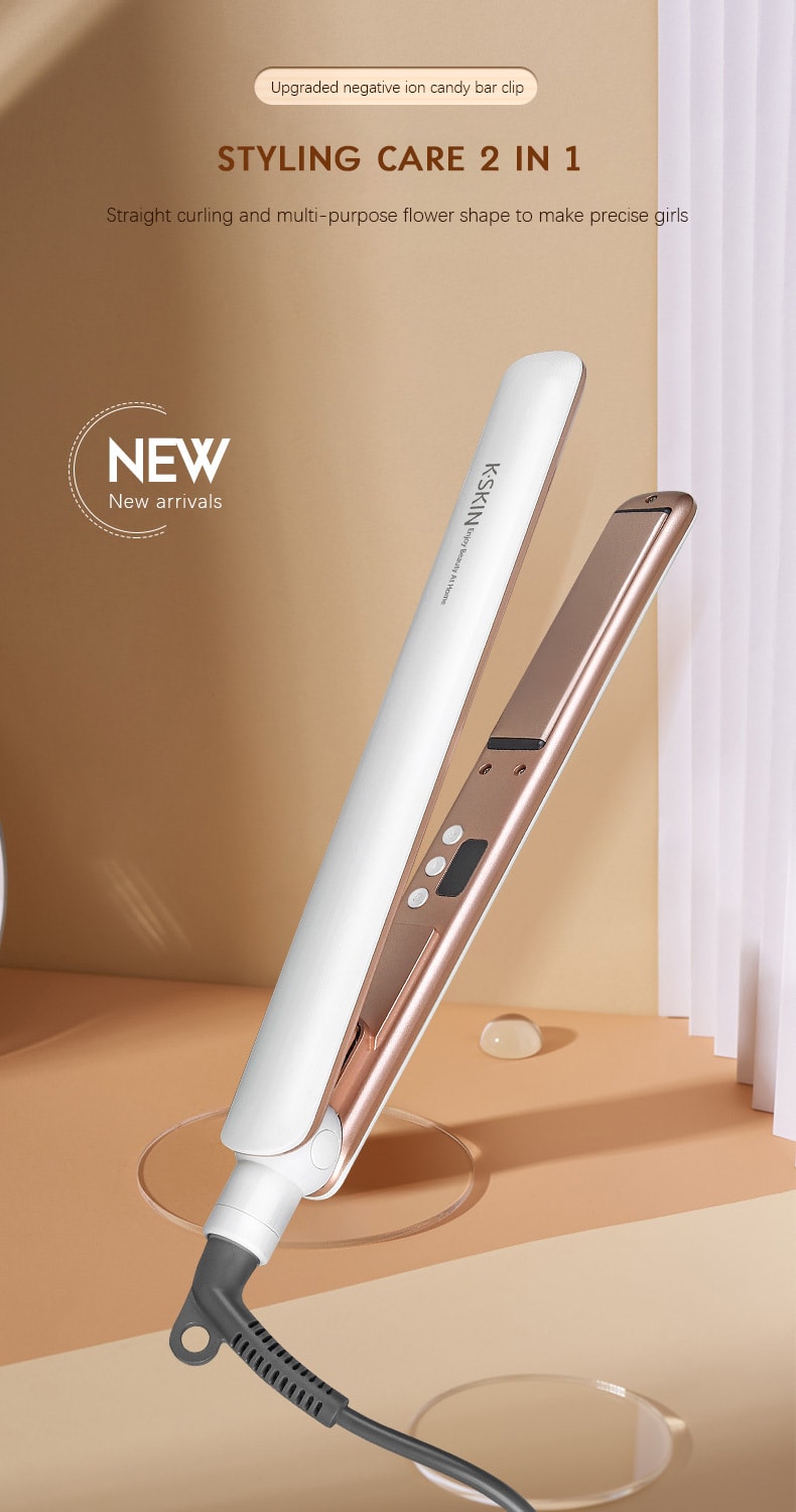 K·SKIN金米 負離子夾板直髮棒 捲直兩用男女燙髮棒 電捲髮器 防燙拉直板夾 內扣夾板 KD280白色 1台