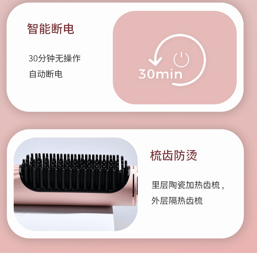 中國 SNewGee十六紀 負離子無線直髮梳直卷兩用 粉紅色 1件