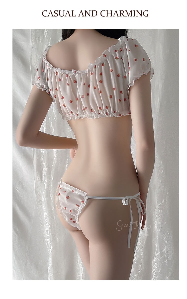 【中國直郵】瑰若 新品 情趣內衣 性感三點式草莓甜美製服套裝 L碼 白色款