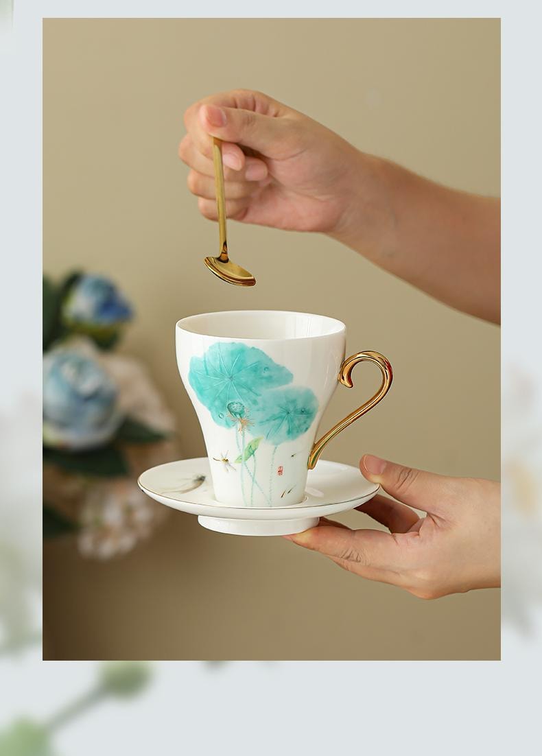 康樂品 景德鎮7件式茶咖共享杯懸浮蓋碗大號荷花一組正品高檔瓷器禮個人泡茶杯
