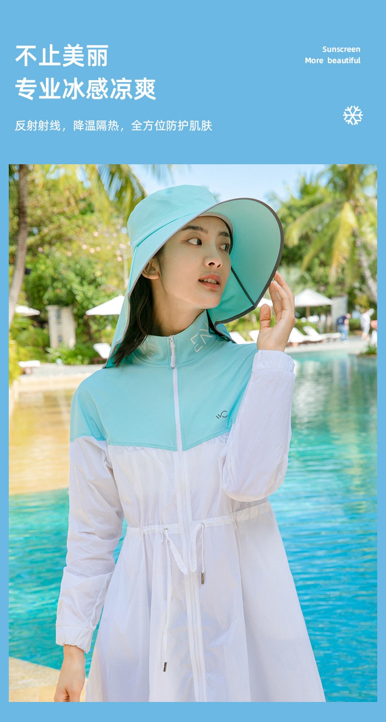 【中國直郵】VVC 防曬防紫外線沙灘遮陽帽遮臉休閒運動戶外太陽帽護臉面罩一組 淡藍色