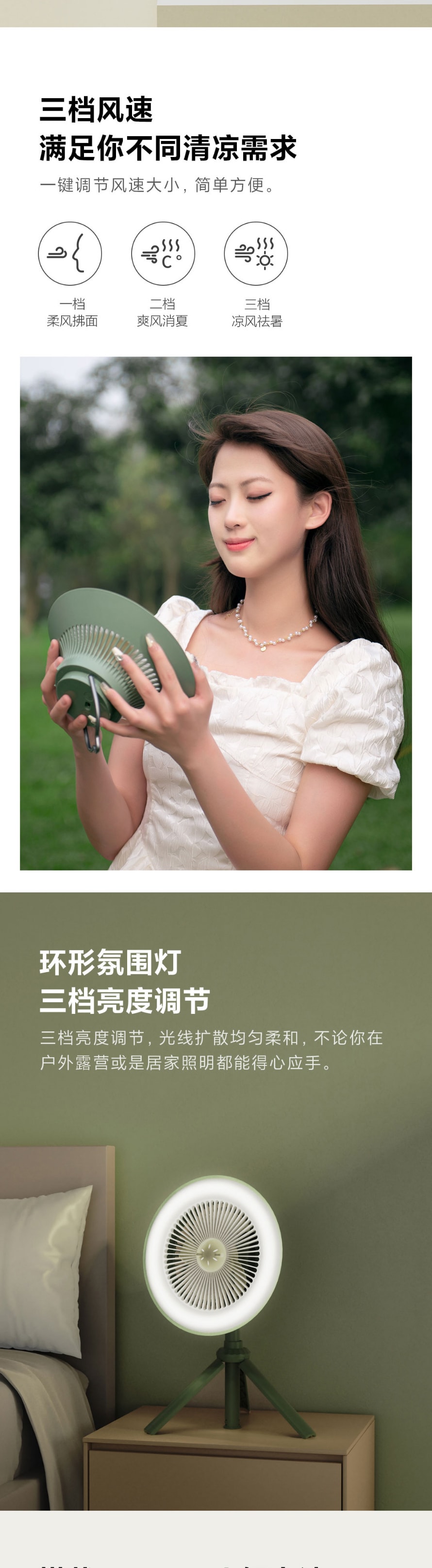 【中国直邮】小米有品潮牌共赴山海多功能香氛营地风扇 营地风扇 橄榄绿+牛奶白