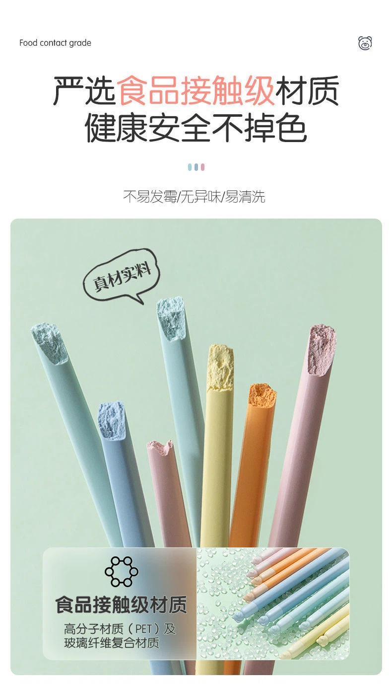 【中國直郵】雙槍 馬卡龍色 可愛萌趣風 小熊合金筷子 家用防滑耐高溫 不易發黴抗菌合金筷 5雙裝 |*預計到達時間3-4週