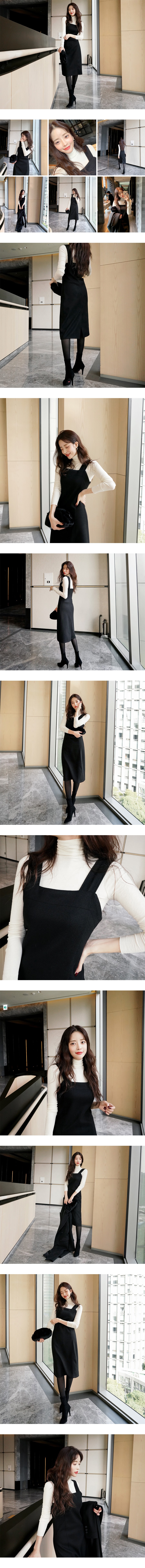 【韩国直邮】 SSUMPARTY 韩国大方领中长紧身胸衣式连衣裙 #黑色 S(36)