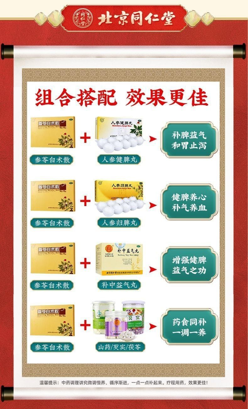 【中國直郵】 北京同仁堂 參苓白術散 補脾胃 益肺氣 適用於脾胃虛弱 12g*10袋/盒(醫師推薦拍5盒)