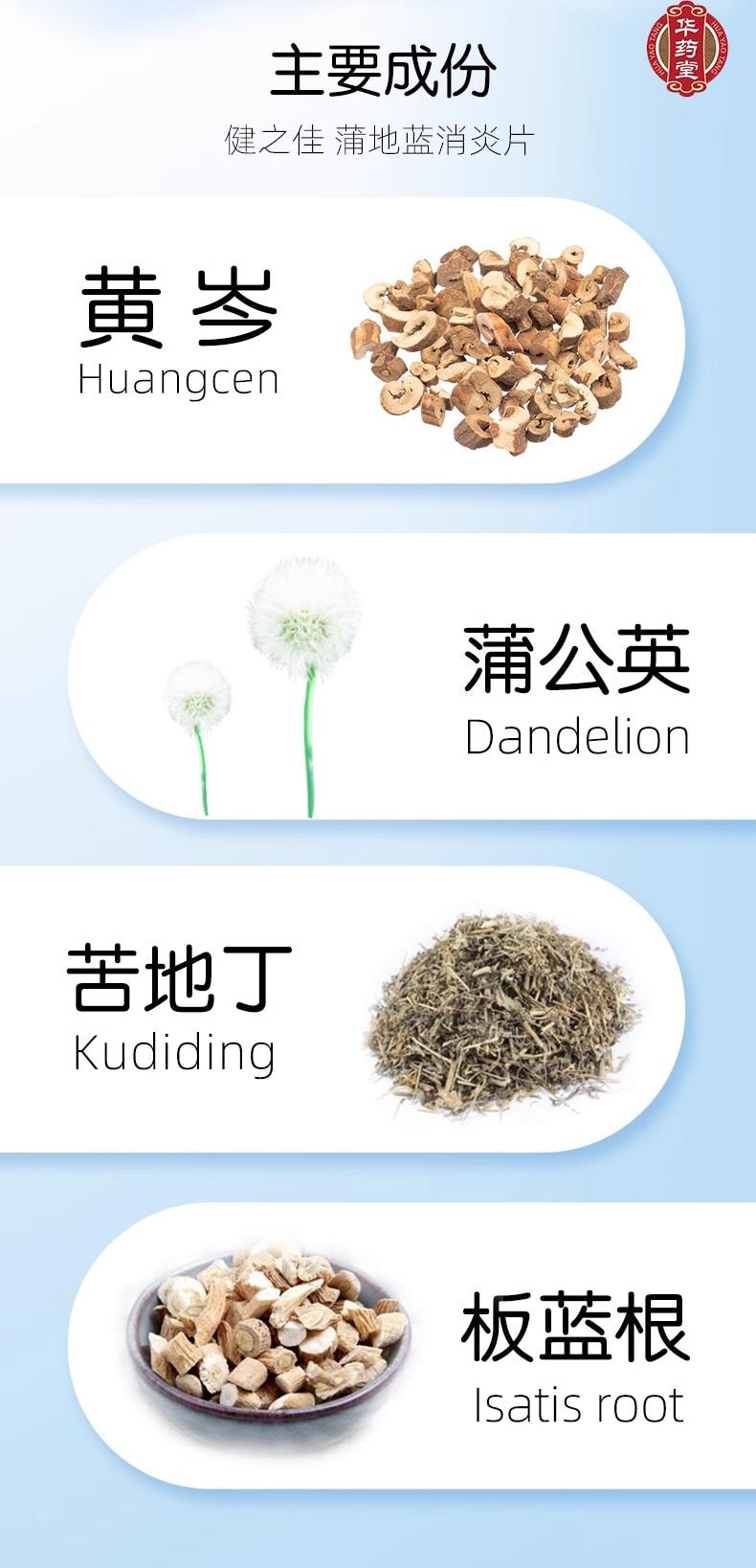華藥堂 蒲地藍消炎片48片裝0.25g*48tabs清熱解毒 消炎消腫