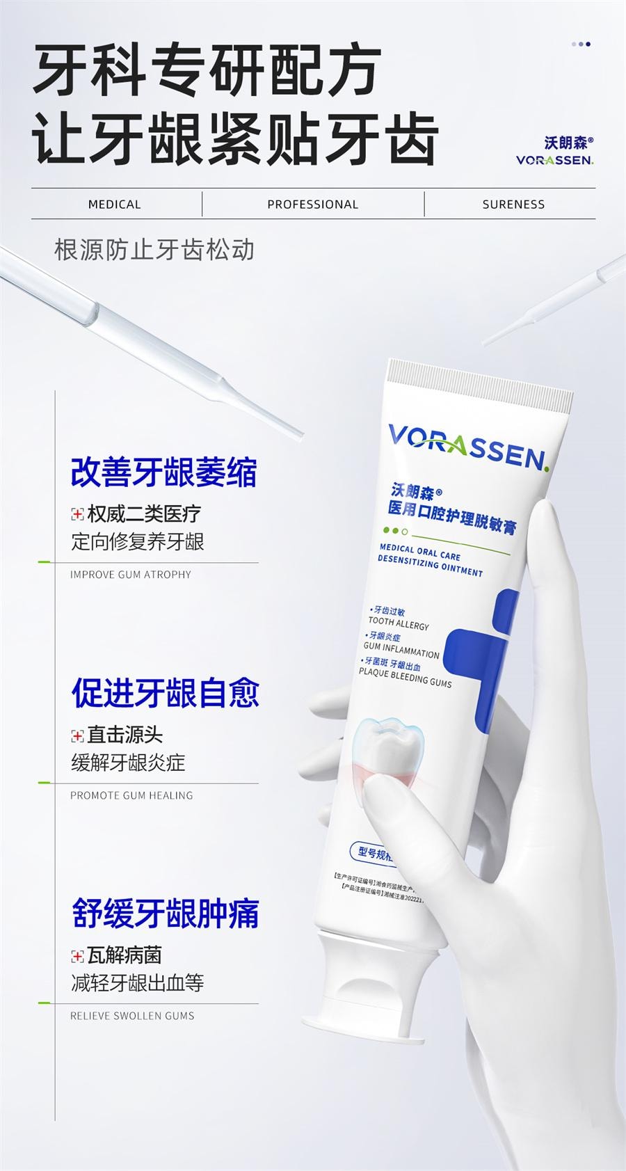 【中國直郵】 沃朗森 牙齦萎縮修復再生非專用醫用非牙膏脫敏牙齒鬆動治牙周炎 120g/支