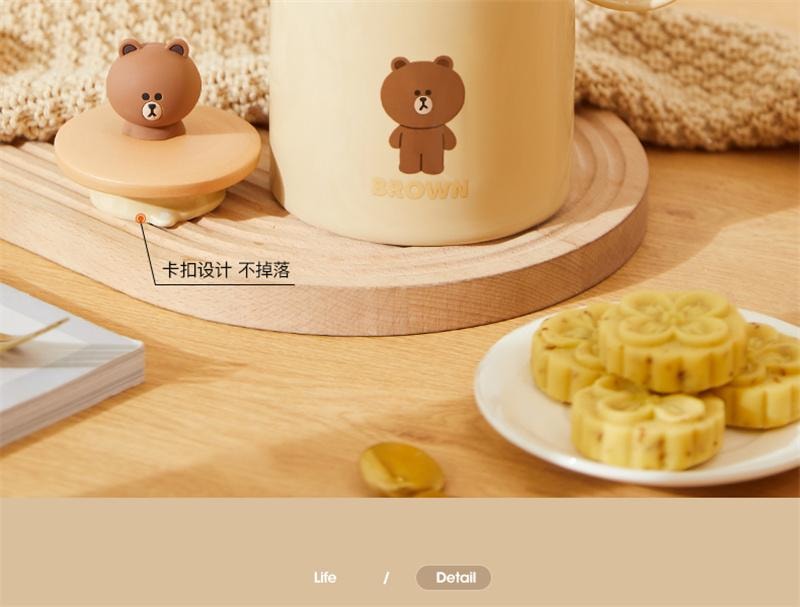 【中国直邮】 日本 LINE FRIENDS 冷水壶杯子陶瓷凉水壶水杯耐热高温  BROWN款 三件套