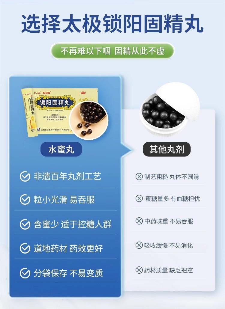 【中國直郵】 太極 鎖陽固精丸 早洩治療 鎖腎固精 腰膝酸軟 遺精早洩 10袋/盒 3盒