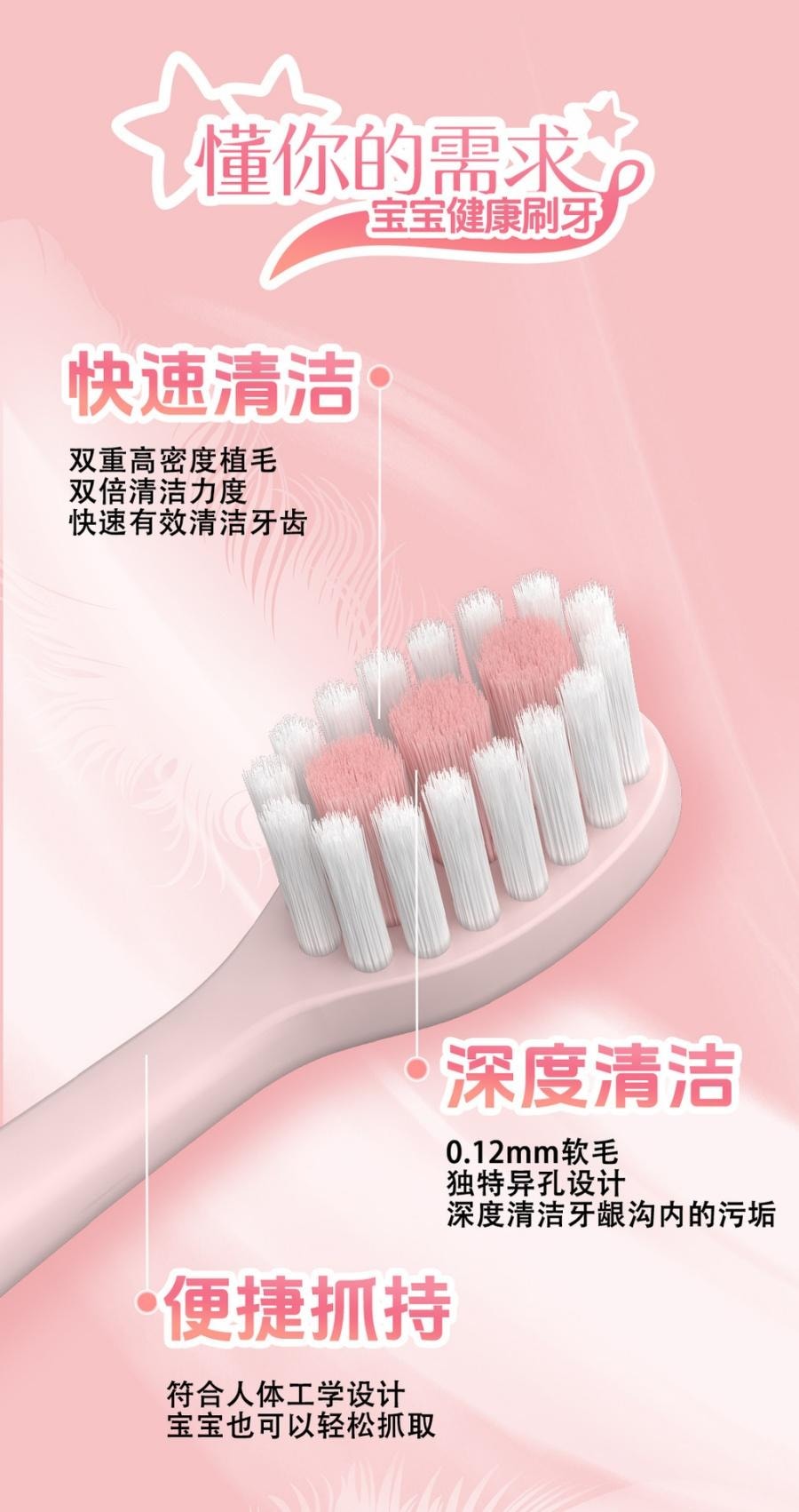 米客宝 贝 儿童软毛牙刷 3-12岁双重植毛 可爱小天使造型 5支装 -1套